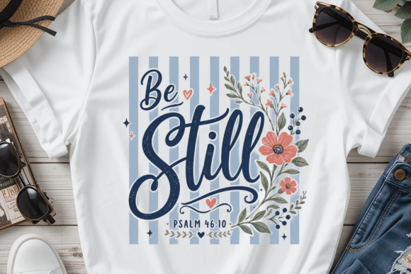 Be Still Christian Floral Quote PNG for T-Shirt Designs