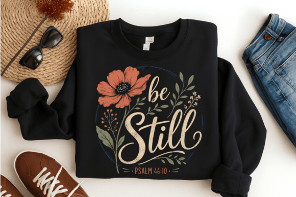 Be Still PNG: Christian Floral Quote PNG for T-Shirt Designs