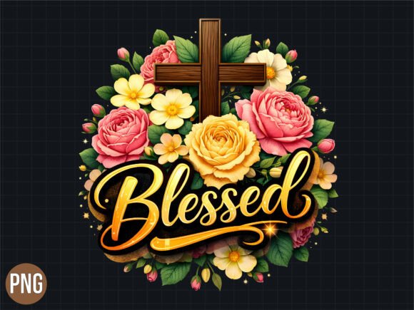 Blessed Floral Christian Cross PNG Shirt Designs