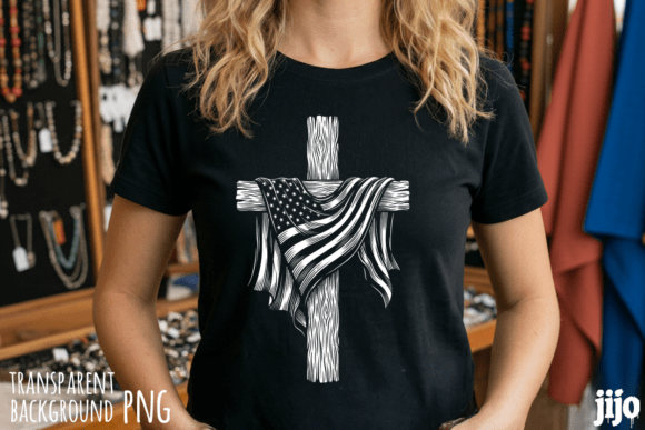 Christian Cross Flag Patriotic PNG for T-Shirt Designs