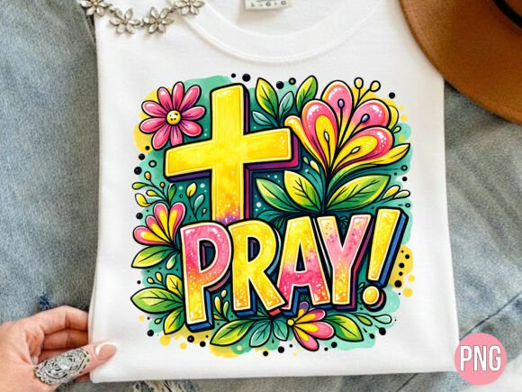 Floral Christian Cross Pray Faith PNG