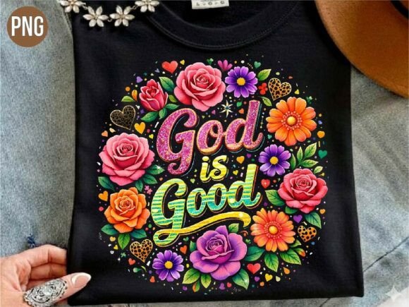 God is Good Christian Floral PNG T-shirt