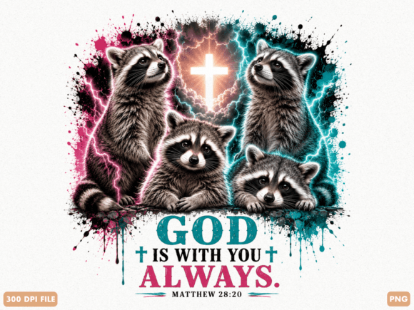 God is with You Always Christian Raccoon T-Shirt Designs