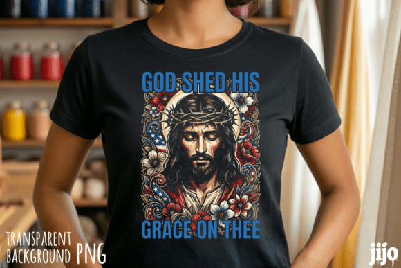 Jesus Christian Patriotic Flowers PNG for T-Shirt Designs