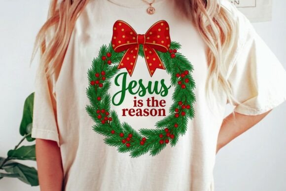 Jesus is the Reason Christmas Wreath T-Shirt Designs