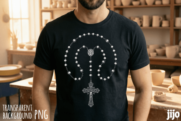 Rosary Catholic Crucifix Christian PNG for T-Shirt Designs