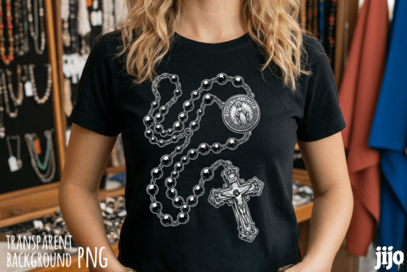 Rosary Cross Christian Crucifix PNG for T-Shirt Designs