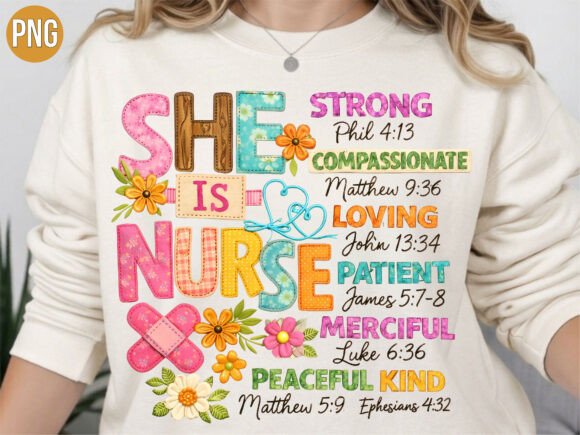 She is Nurse Scripture Christian PNG T-Shirt Designs